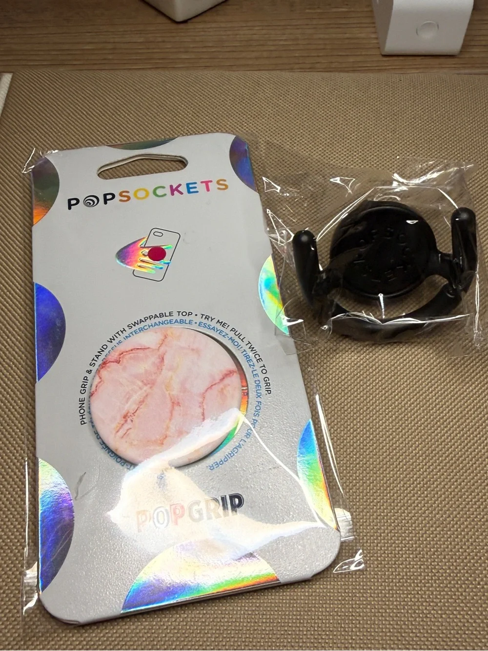 2Pc Bundle PopSockets PopGrip Phone Grip Pink & Gold Marble Top Car Vent Holder